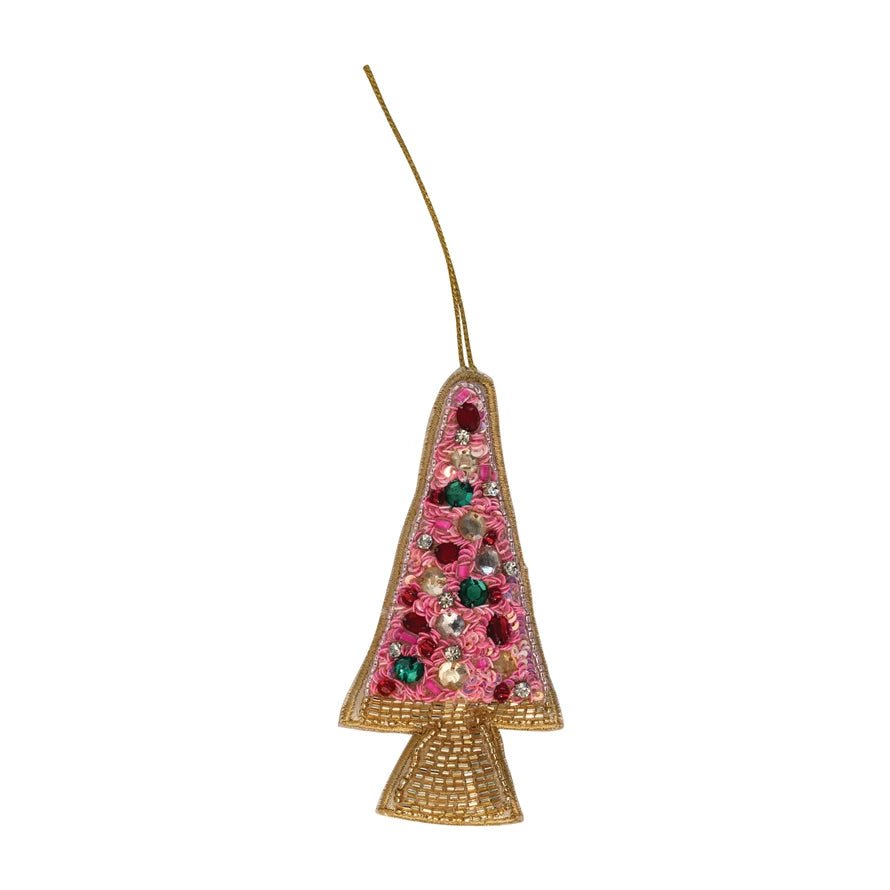 Handmade Beaded Fabric Tree Ornament with Sequins - Juli's Wearable Art