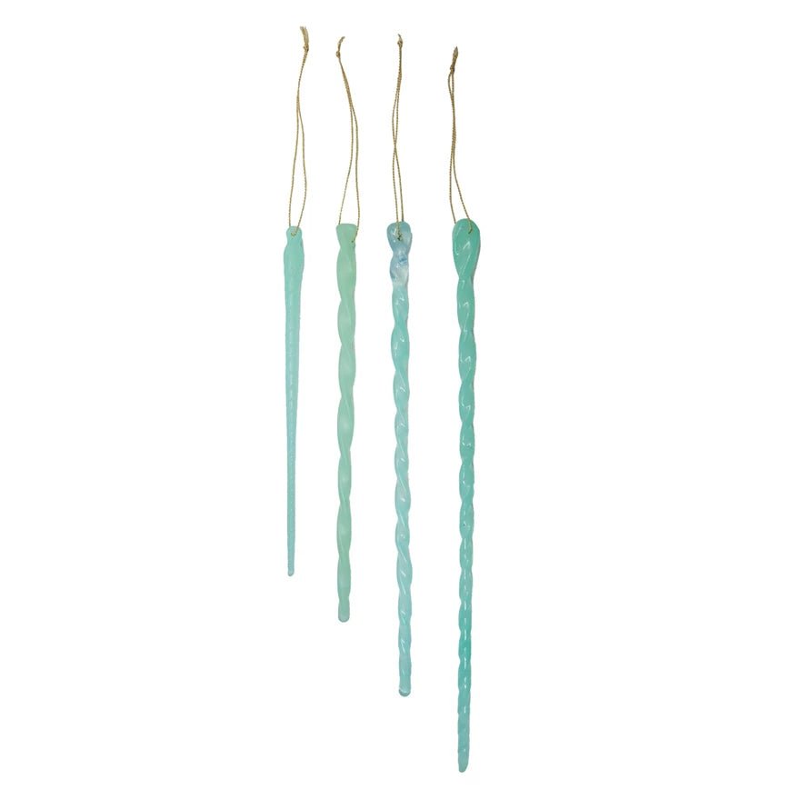 Handmade Glass Icicle Ornaments – Opaque Blue (Set of 3) - Juli's Wearable Art