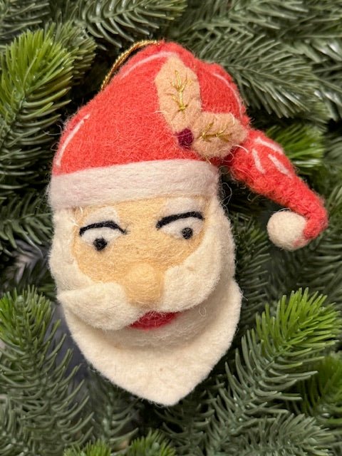 Handmade Wool Felt Santa Head Ornament - Juli's Wearable Art