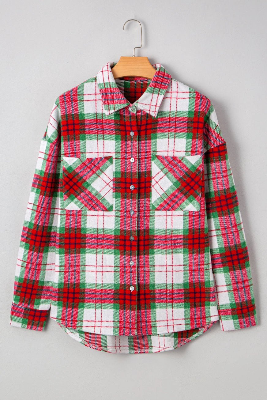 Holiday Plaid Flannel Shacket – Red, Green & White - Juli's Wearable Art