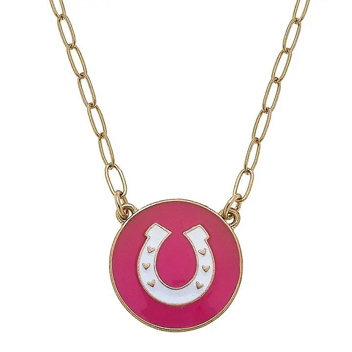 Horseshoe Enamel Pendant Necklace in Fuchsia - Juli's Wearable Art
