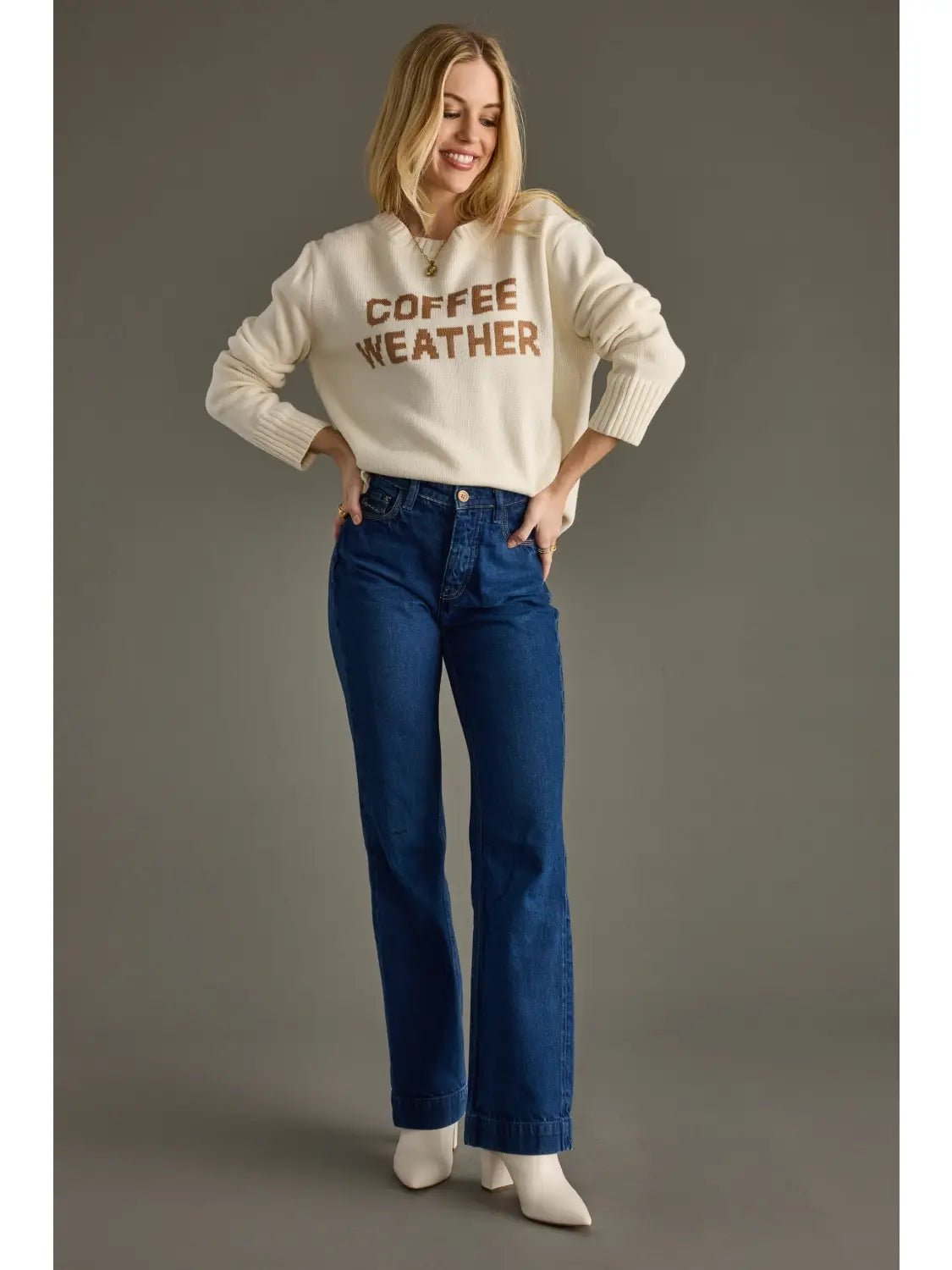 Ivory Knit “Coffee Weather” Sweater - Juli's Wearable Art