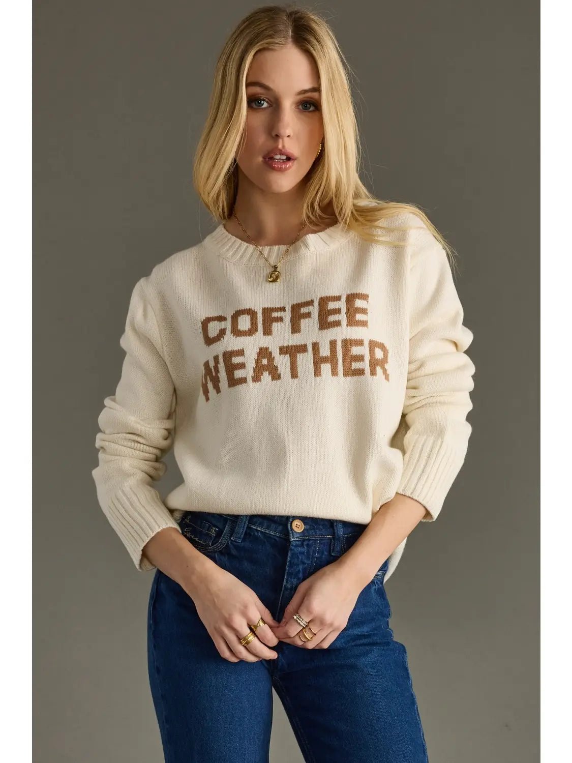 Ivory Knit “Coffee Weather” Sweater - Juli's Wearable Art