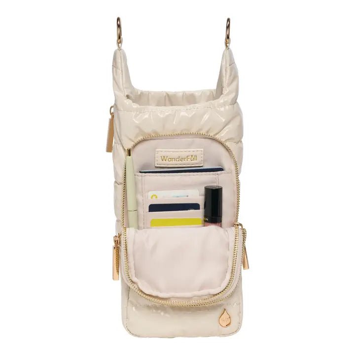 Ivory Lacquer Hydrobag® Handle with Solid Vegan Leather Trimmed Strap - Juli's Wearable Art