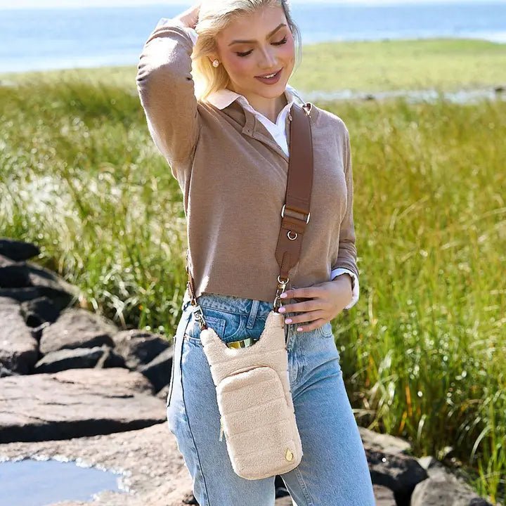 Ivory Sherpa Hydrobag® with Vegan Leather Strap - Juli's Wearable Art