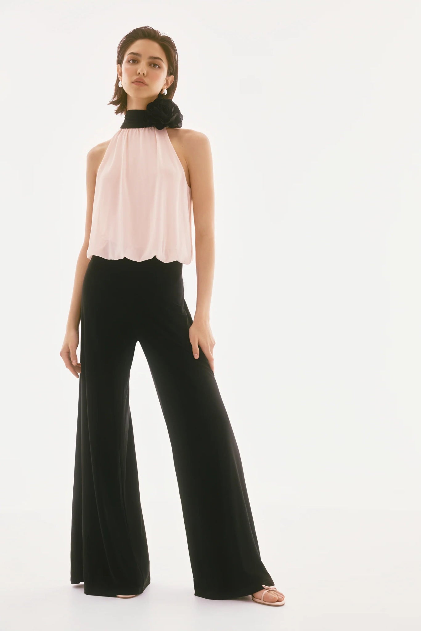Joseph Ribkoff Luxe Twill Smart Wide Leg 2 in 1 Waistcoat Jumpsuit Moonstone