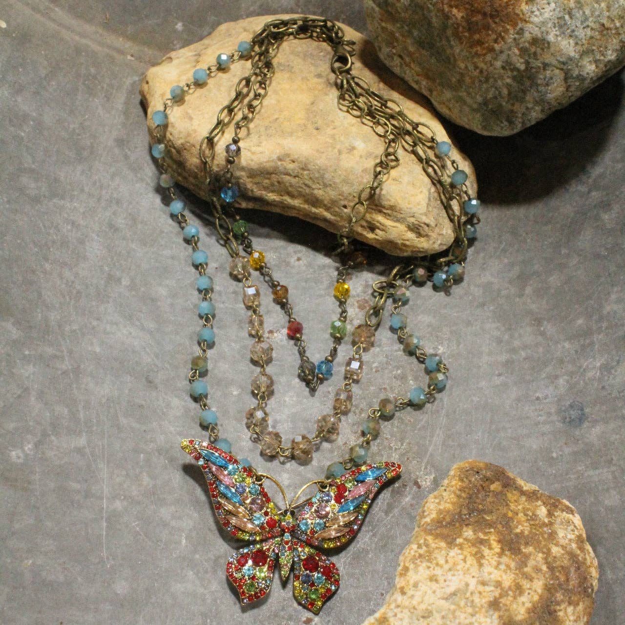 Just Dance Multi Butterfly Layered Necklace - Juli's Wearable Art