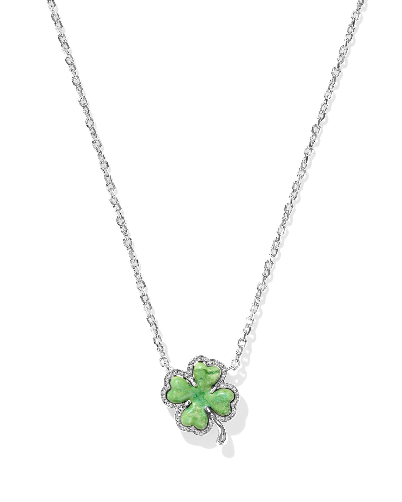 Kendra Scott Clover Short Pendant Necklace - Silver & Lime Green Magnesite - Juli's Wearable Art