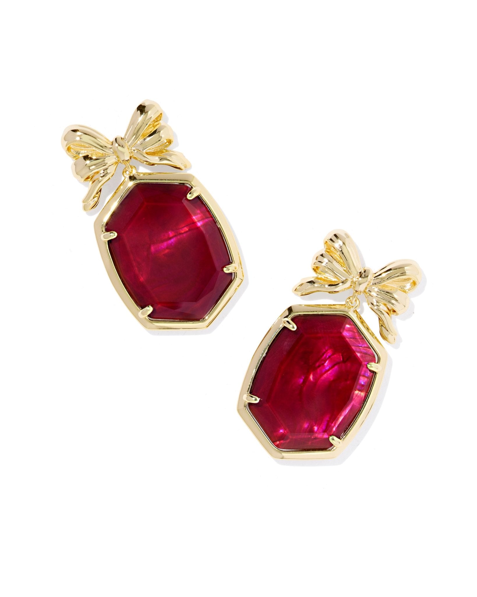 Kendra Scott Daphne Bow Drop Earrings – Gold Dark Burgundy Illusion - Juli's Wearable Art