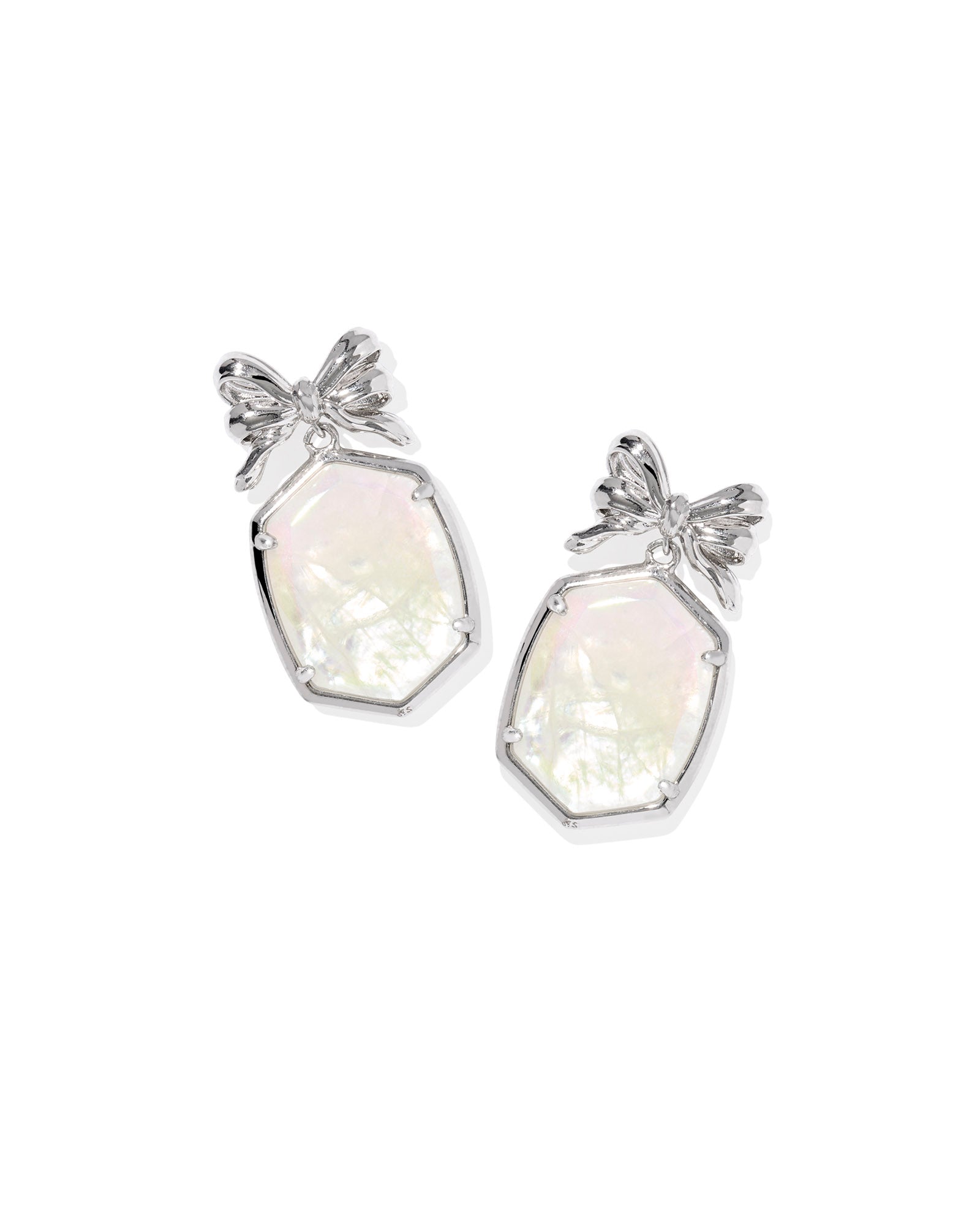 Kendra Scott Daphne Bow Drop Earrings – Silver Iridescent Crystal Ivory Illusion - Juli's Wearable Art