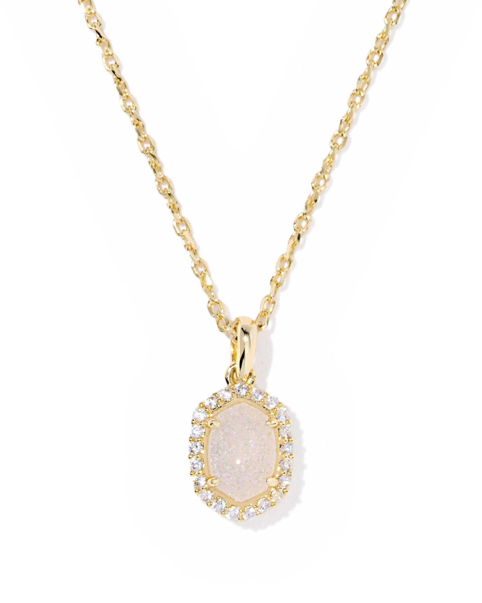 Kendra Scott Daphne Crystal Frame Short Pendant Necklace –Gold Iridescent Drusy - Juli's Wearable Art