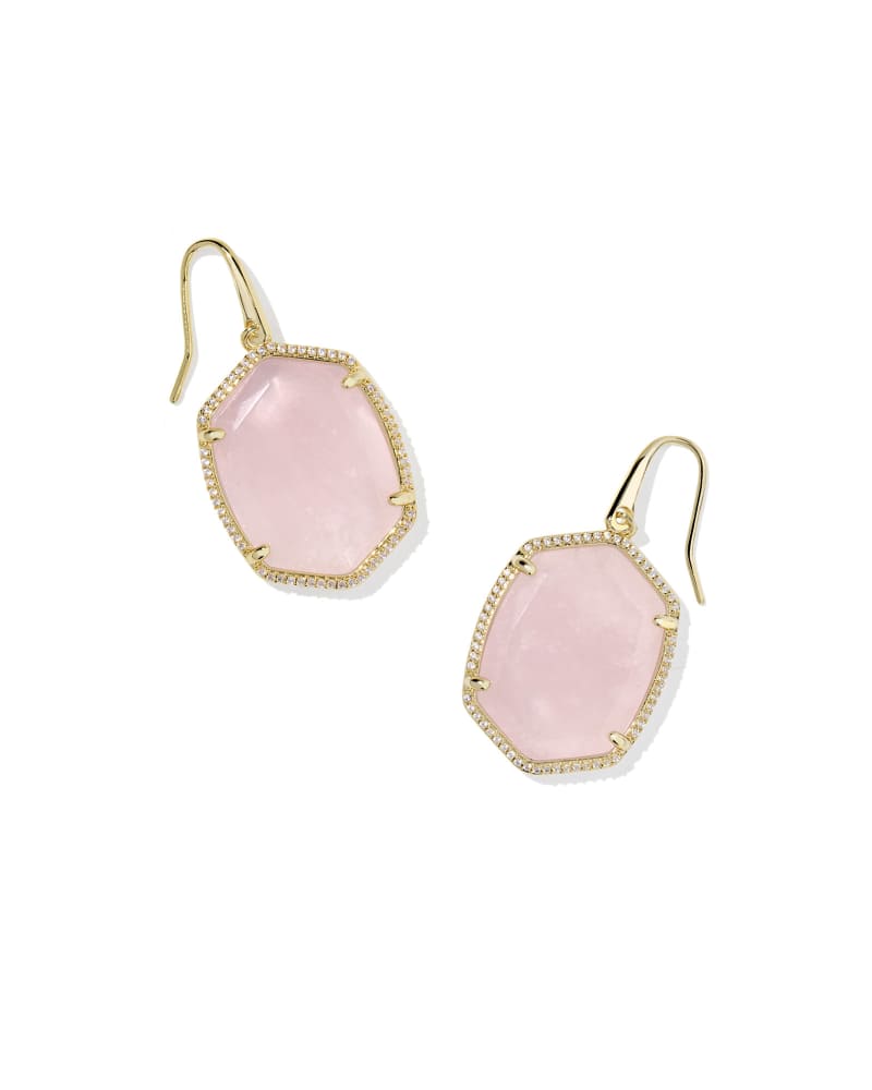 Kendra Scott Daphne Gold Pavé Frame Drop Earrings in Rose Quartz - Juli's Wearable Art
