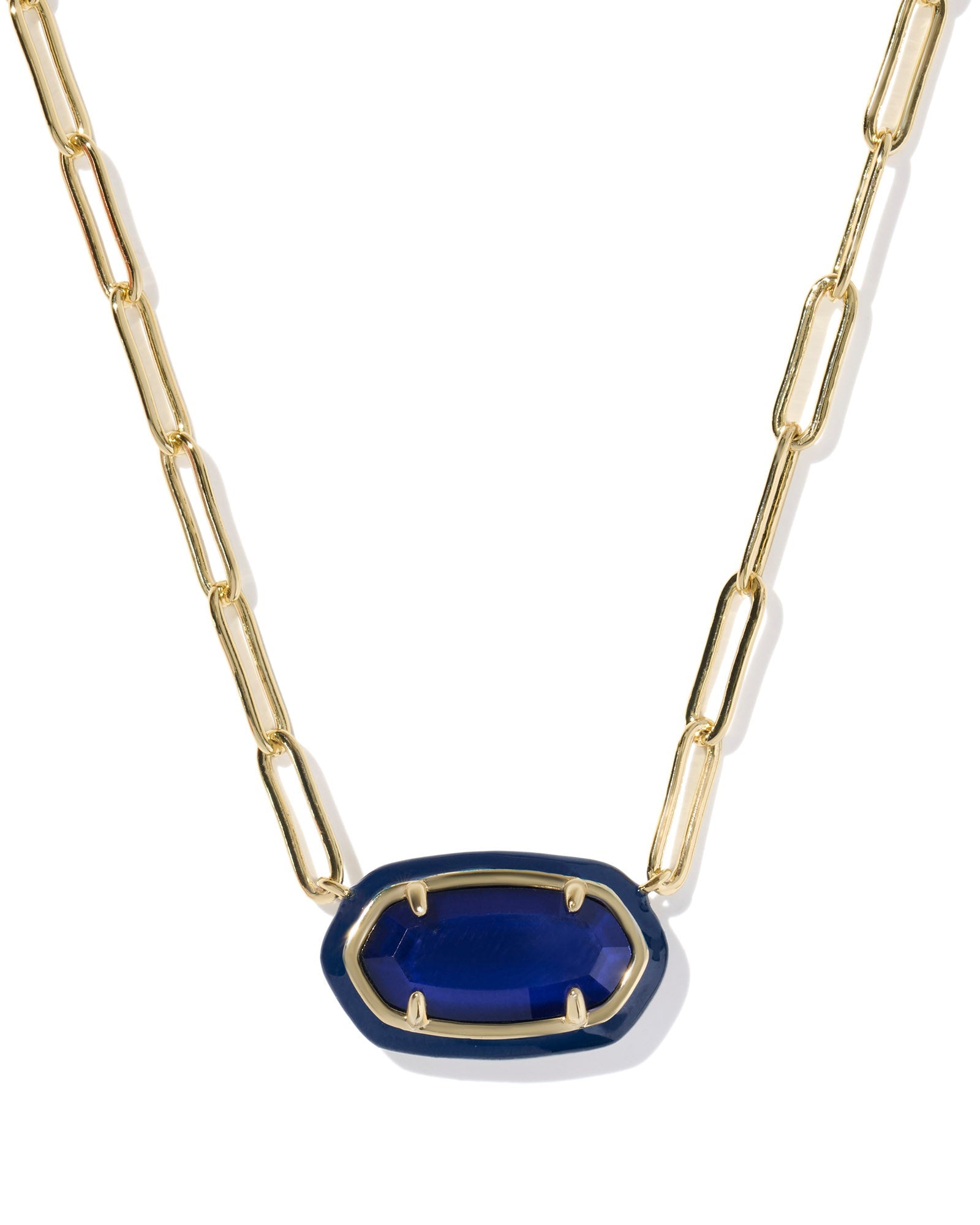 Kendra Scott Elisa Enamel Frame Paperclip Necklace - Gold & Navy Blue Mother of Pearl - Juli's Wearable Art