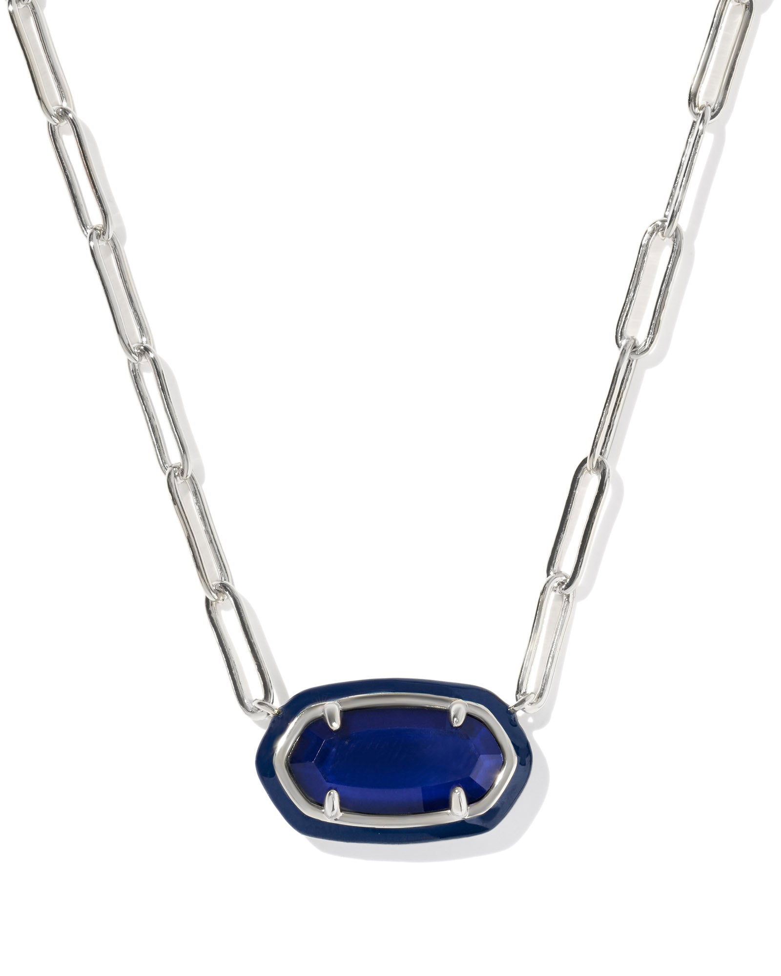 Kendra Scott Elisa Enamel Frame Paperclip Necklace - Silver & Navy Blue Mother of Pearl - Juli's Wearable Art