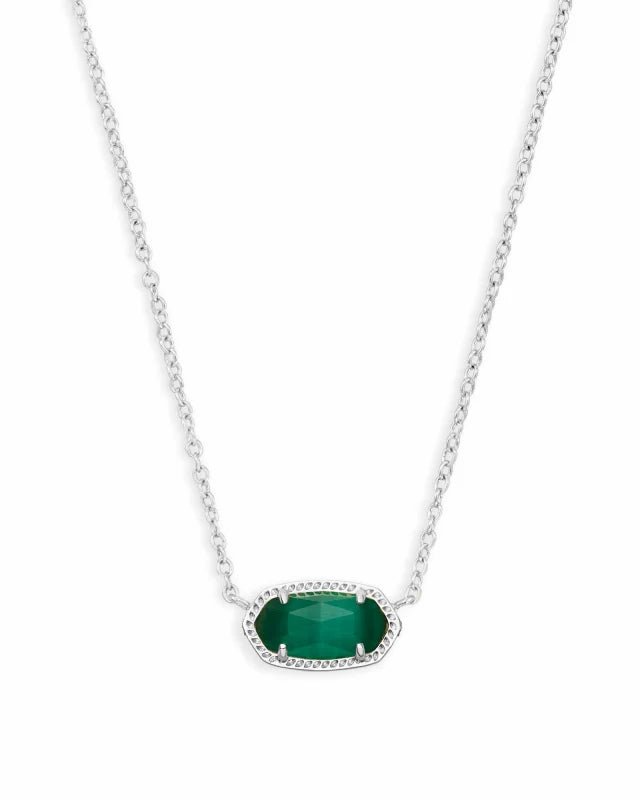 Kendra Scott Elisa Pendant Necklace - Silver & Green Cat's Eye - Juli's Wearable Art