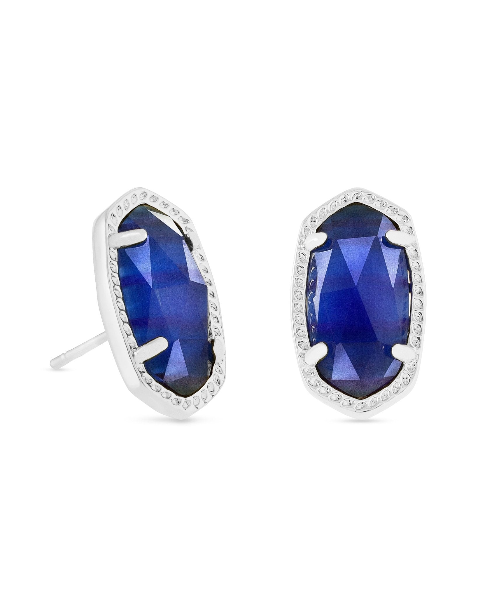 Kendra Scott ELLIE STUD EARRINGS RHODIUM COBALT CATS EYE - Juli's Wearable Art