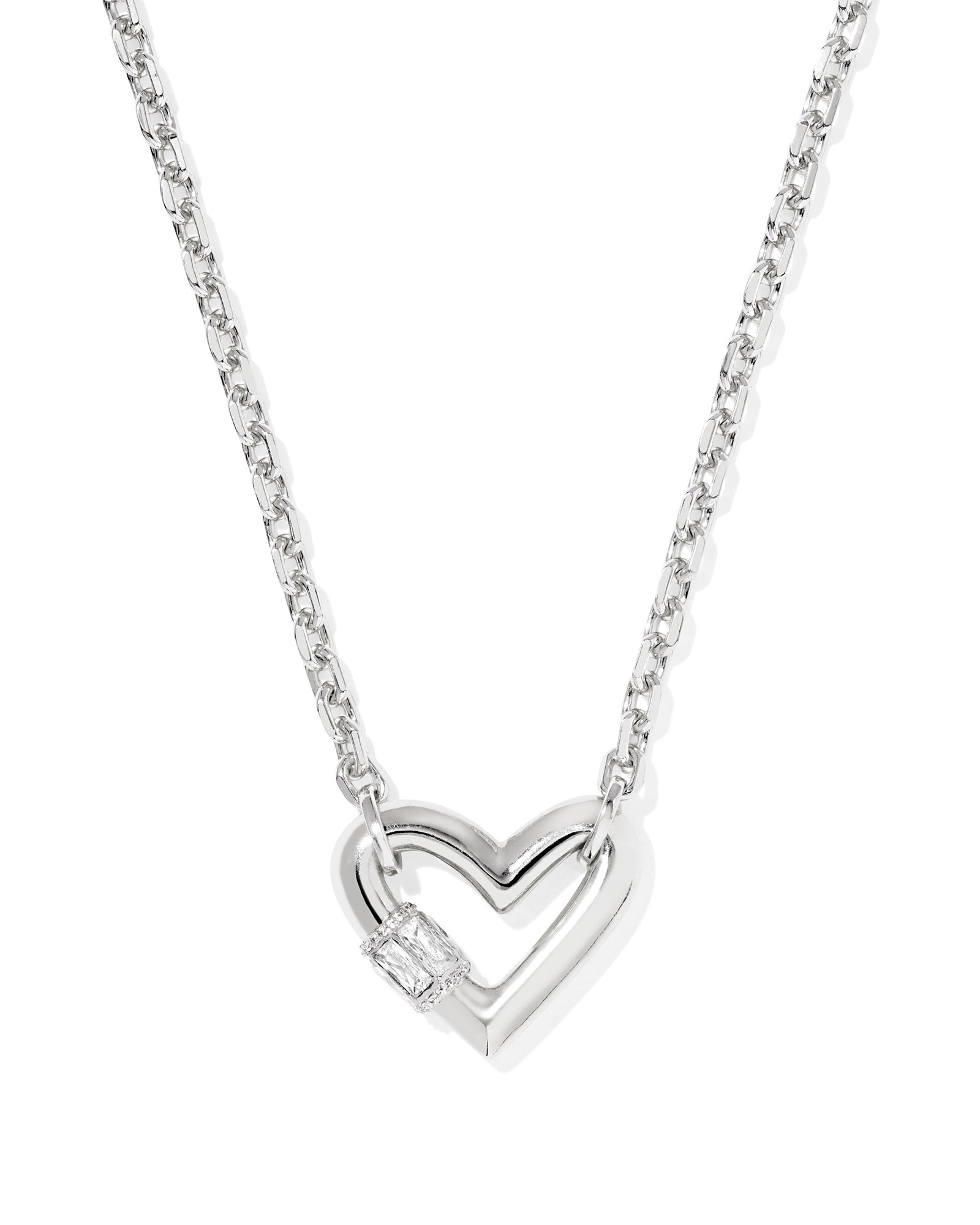 Kendra Scott Emery Heart Short Pendant Necklace – Silver White CZ - Juli's Wearable Art