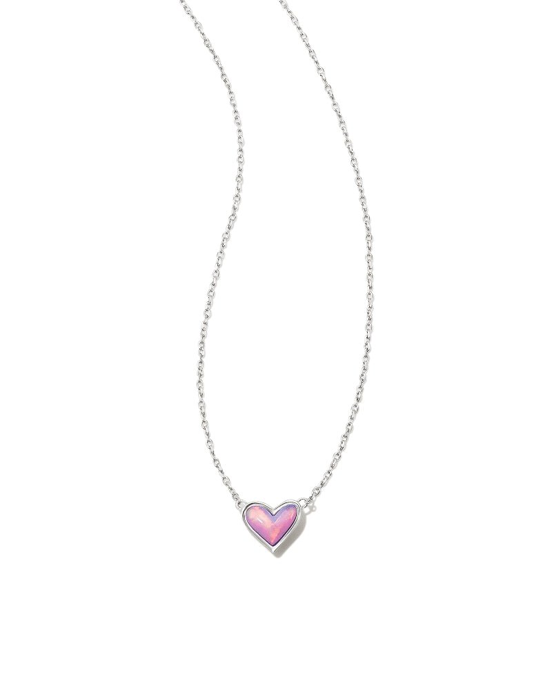 Kendra Scott Framed Ari Heart Silver Short Pendant Necklace in Lilac Opalescent Resin - Juli's Wearable Art