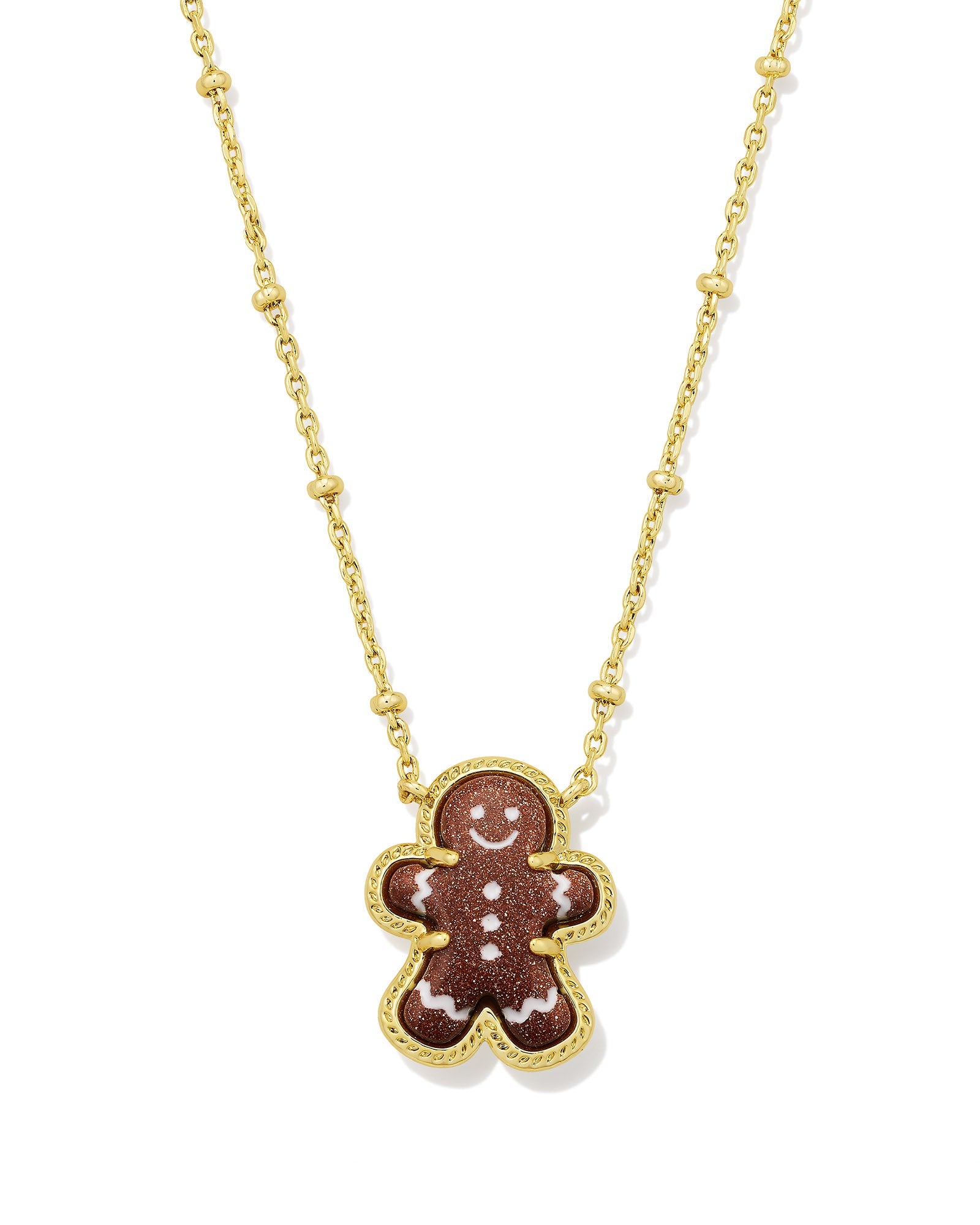Kendra Scott Gingerbread Short Pendant Necklace – Gold Brown Goldstone - Juli's Wearable Art