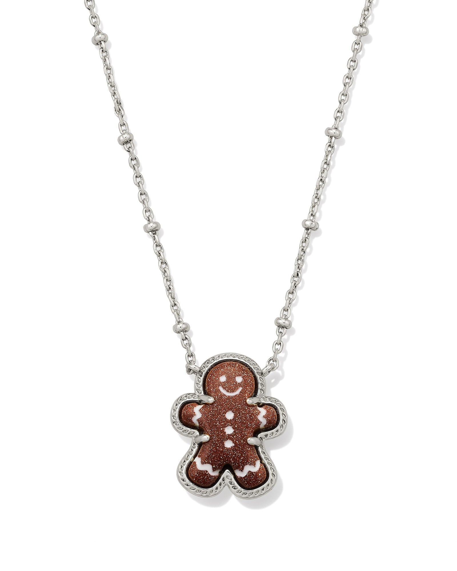 Kendra Scott Gingerbread Short Pendant Necklace – Silver Brown Goldstone - Juli's Wearable Art