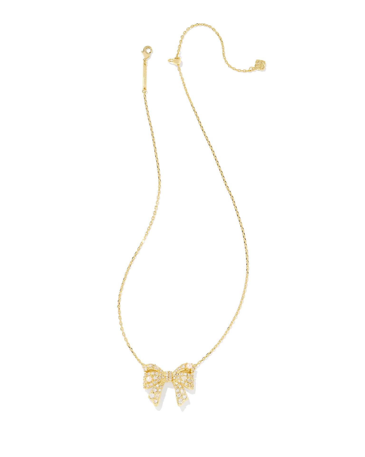 Kendra Scott Krista Gold Bow Pendant Necklace – White Mix Crystals & Freshwater Pearls