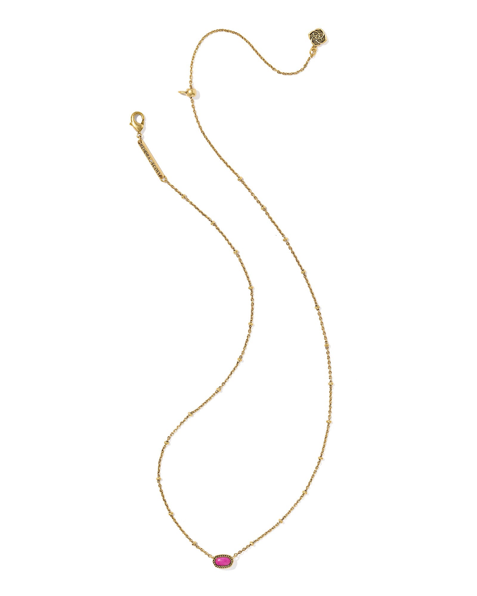 Kendra Scott MINI ELISA SATELLITE SHORT PENDANT NECKLACE VINTAGE GOLD DARK FUCHSIA VARIEGATED MAGNESITE - Juli's Wearable Art