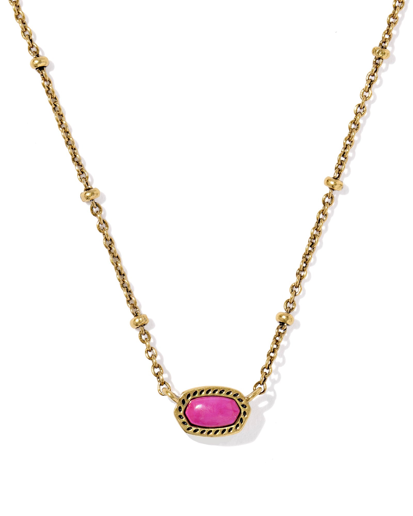 Kendra Scott MINI ELISA SATELLITE SHORT PENDANT NECKLACE VINTAGE GOLD DARK FUCHSIA VARIEGATED MAGNESITE - Juli's Wearable Art