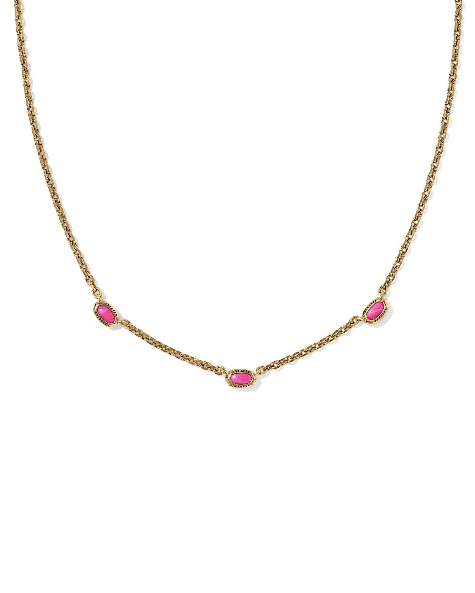 Kendra Scott MINI ELISA THREE STONE STRAND NECKLACE VINTAGE GOLD DARK FUCHSIA VARIEGATED MAGNESITE - Juli's Wearable Art