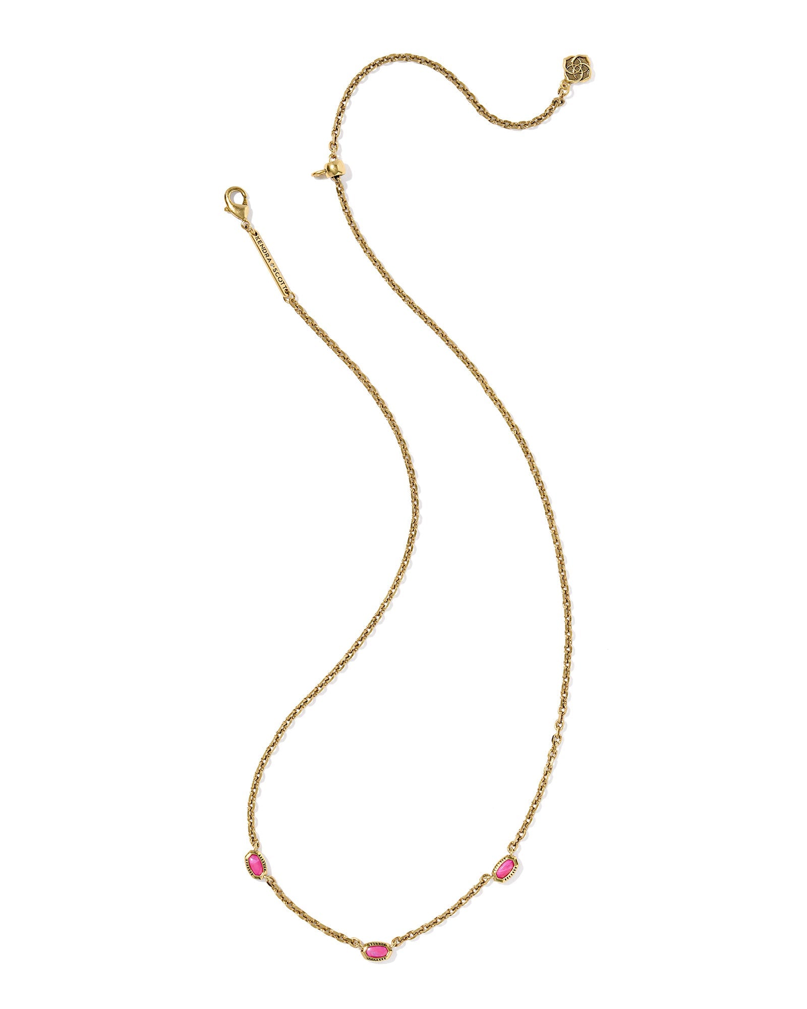 Kendra Scott MINI ELISA THREE STONE STRAND NECKLACE VINTAGE GOLD DARK FUCHSIA VARIEGATED MAGNESITE - Juli's Wearable Art