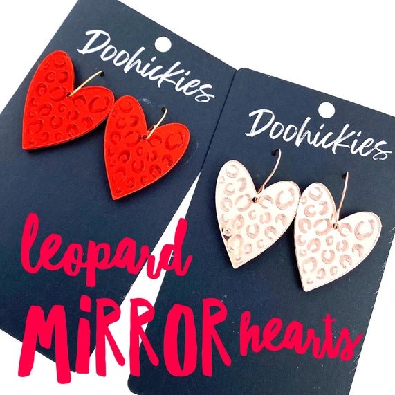 Leopard Mirror Heart Earrings - Juli's Wearable Art