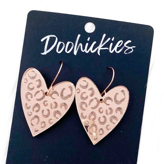 Leopard Mirror Heart Earrings - Juli's Wearable Art