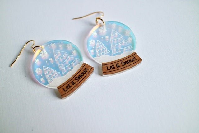“Let It Go" Snow Globe Acrylic & Wooden Earrings - Juli's Wearable Art