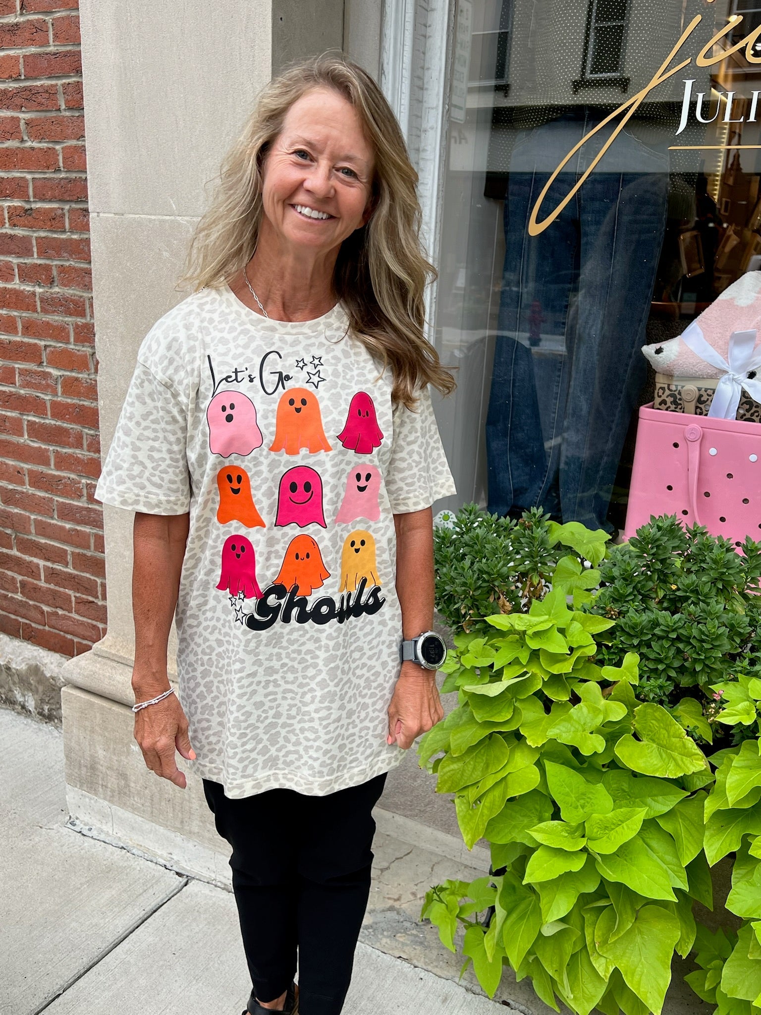 Let's Go Ghouls! Happy Ghost T-Shirt - Juli's Wearable Art