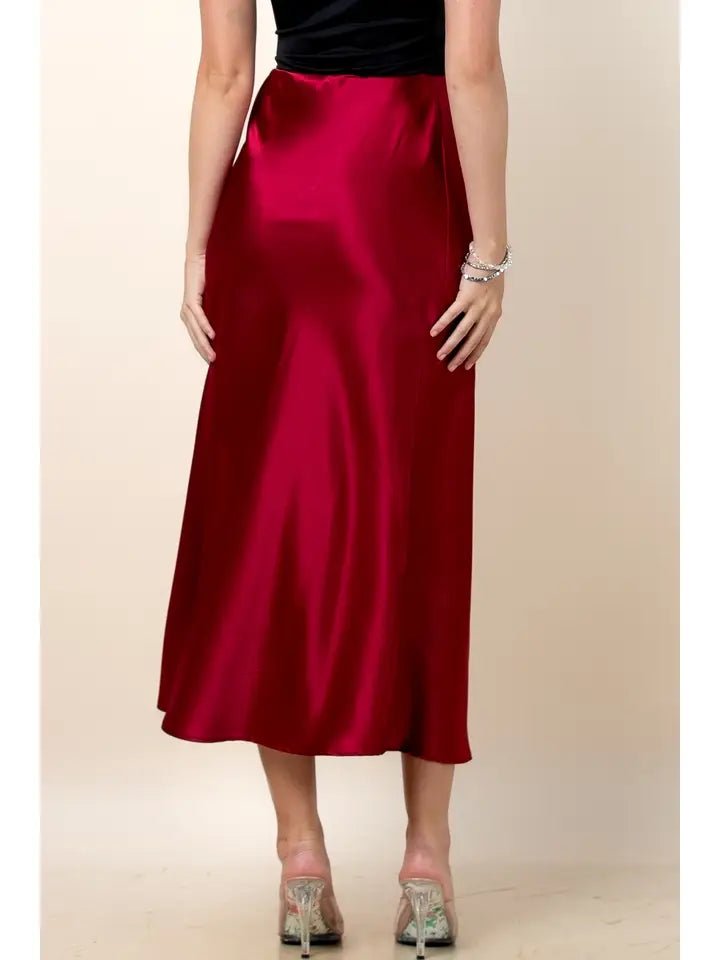 Lidia Solid Satin A - Line Midi Skirt – Red - Juli's Wearable Art