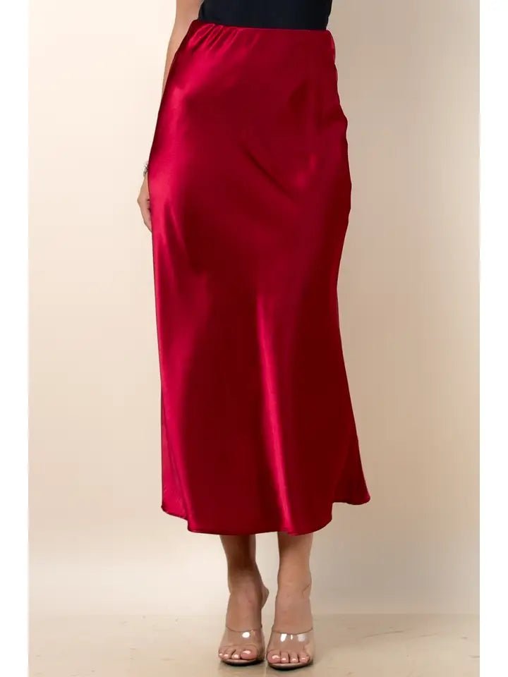 Lidia Solid Satin A - Line Midi Skirt – Red - Juli's Wearable Art