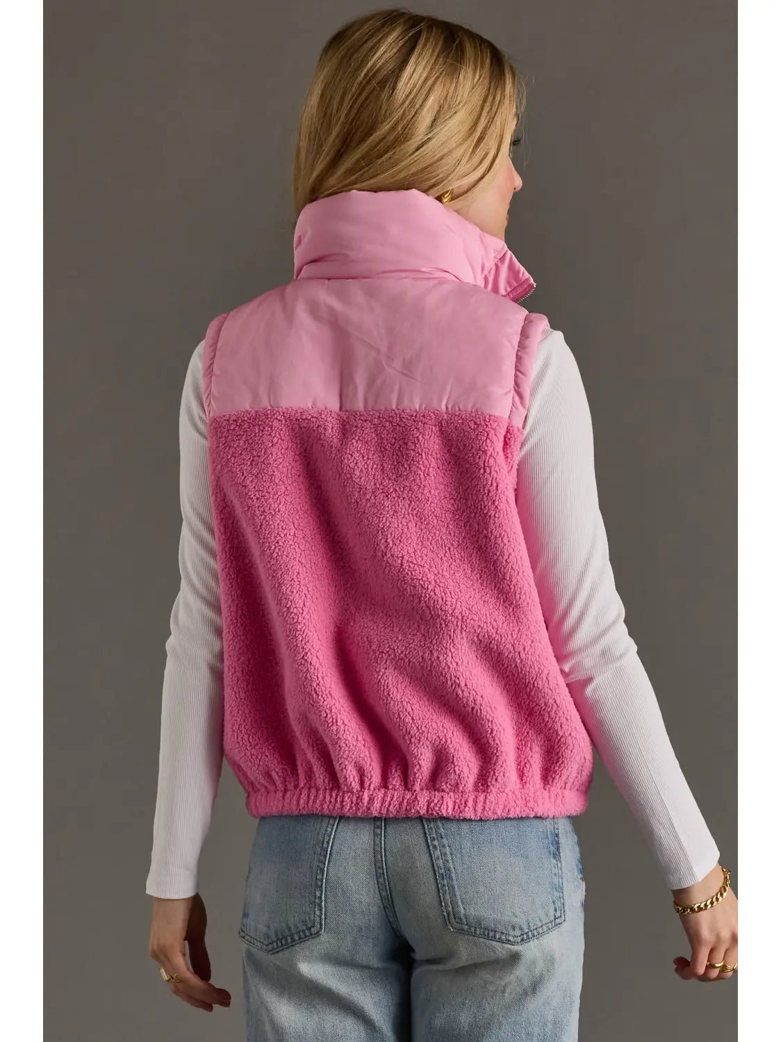 Light Pink & Pink Colorblock Sherpa Vest - Juli's Wearable Art