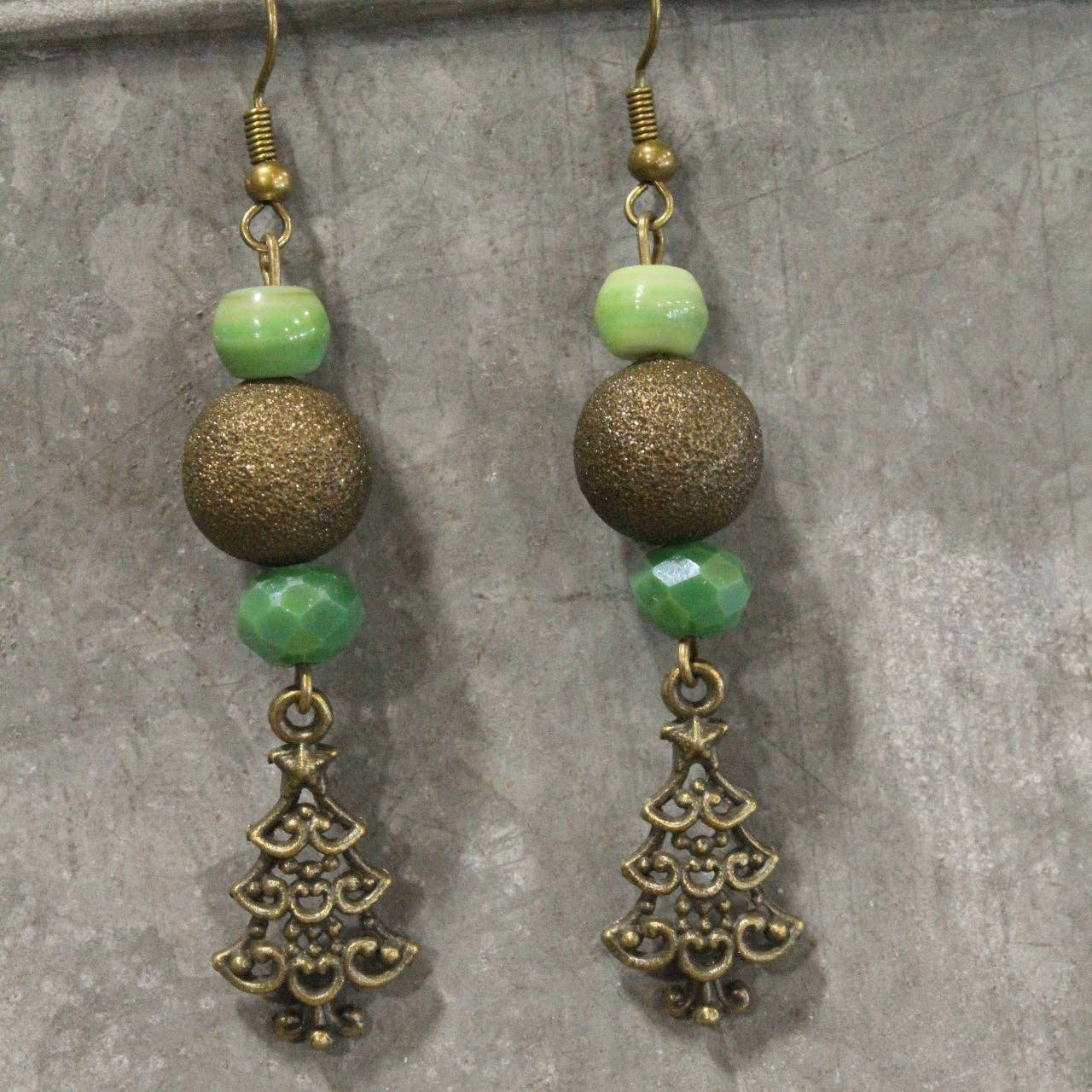 Lighting Up The Christmas Tree Green Dangle Drop Earrings - Juli's Wearable Art