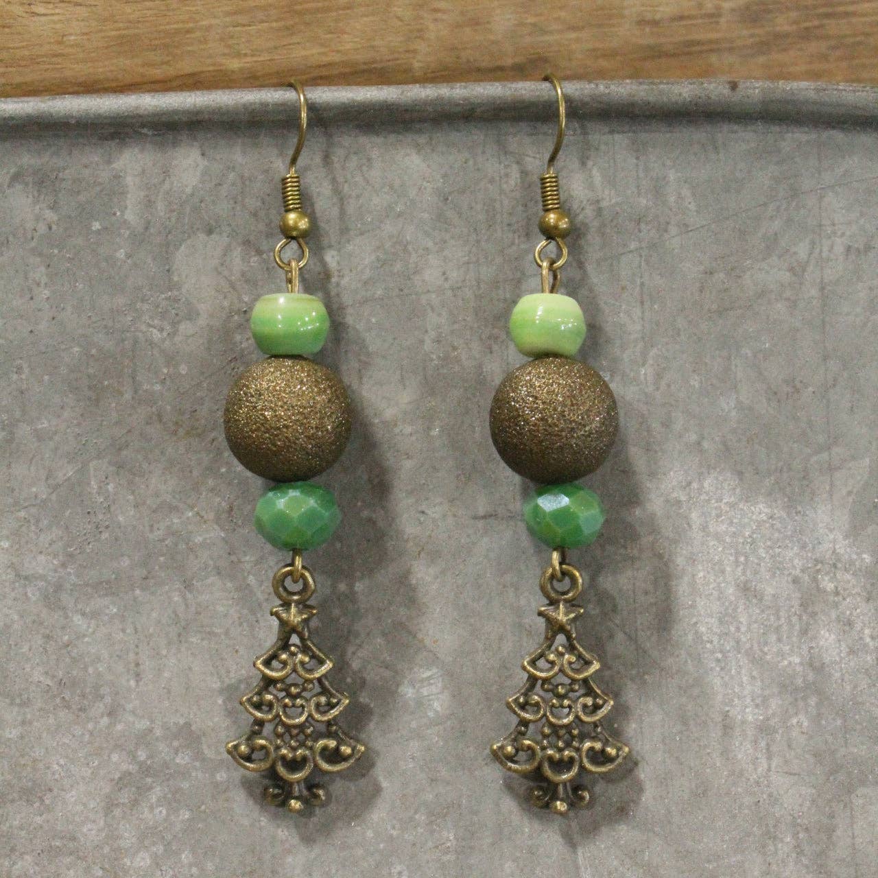 Lighting Up The Christmas Tree Green Dangle Drop Earrings - Juli's Wearable Art