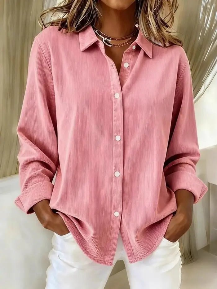 Loose Solid Color Corduroy Button Shirt – Pink - Juli's Wearable Art