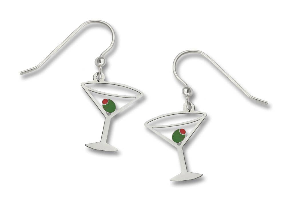 Martini Glass with Olive Dangle Earrings - Juli's Wearable Art