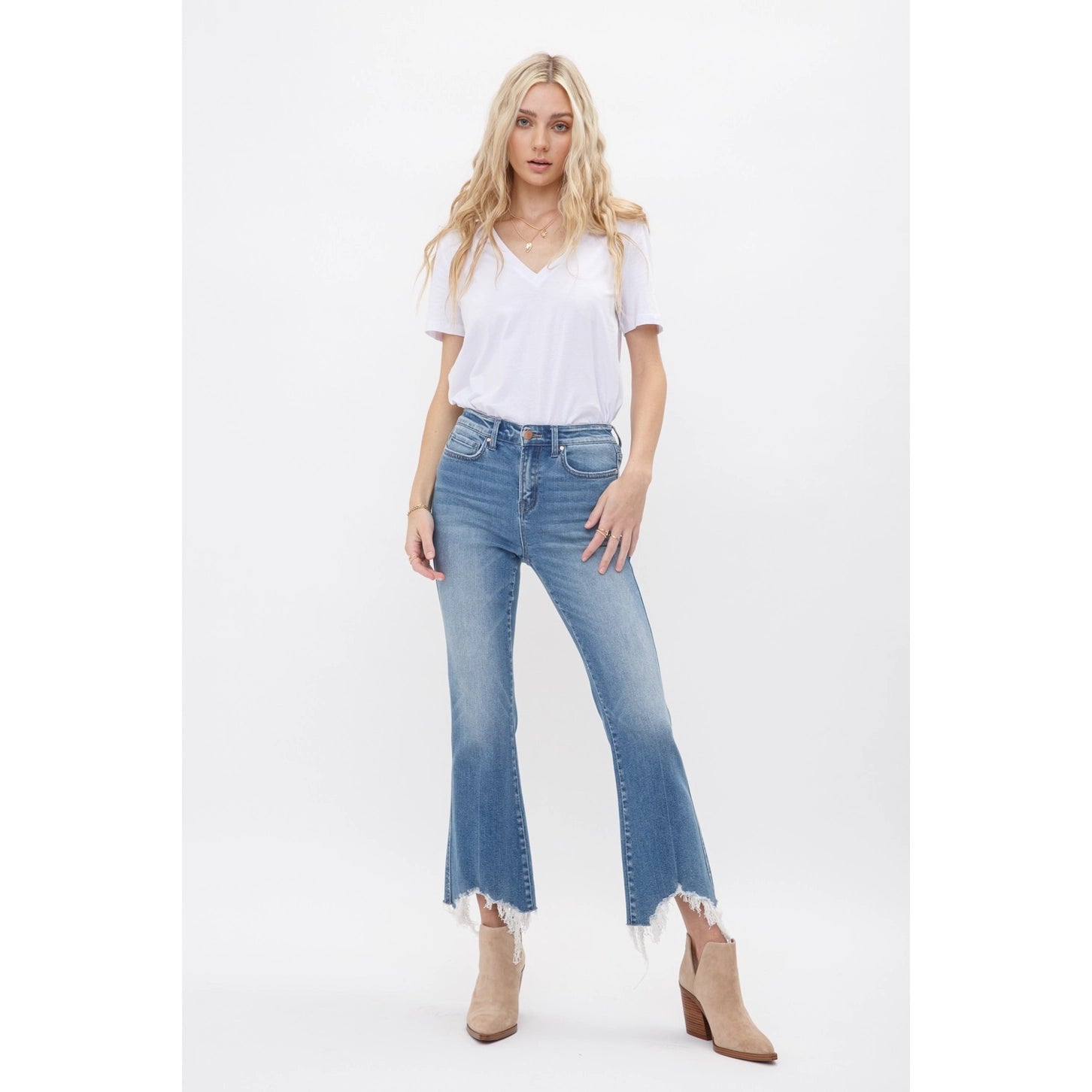 MICA High Rise Crop Flare with Uneven Hem | Moscato - Juli's Wearable Art