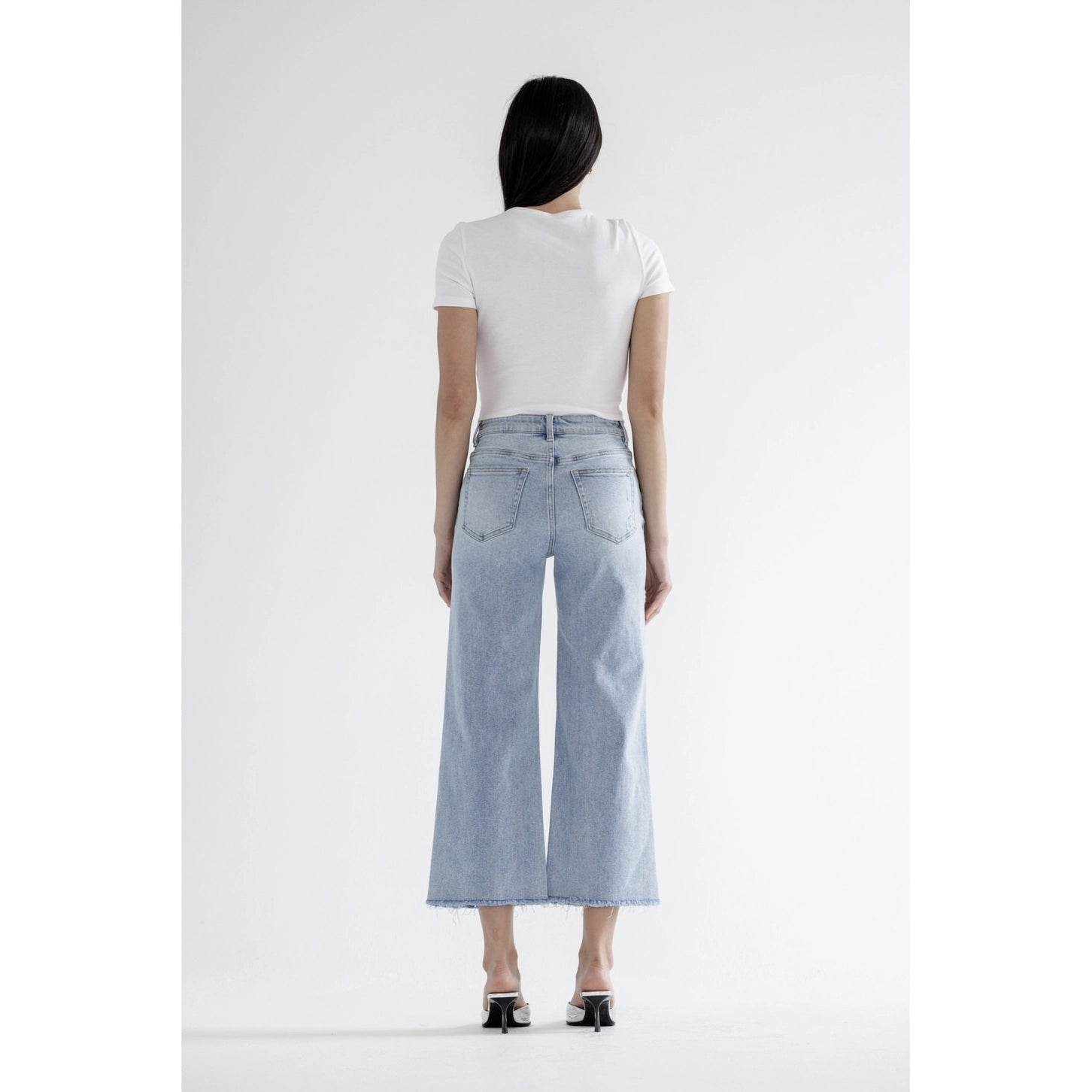 MICA High Rise Wide Leg Jeans with Pearl & Crystal Embellishments | Grizzlies Blue - Juli's Wearable Art