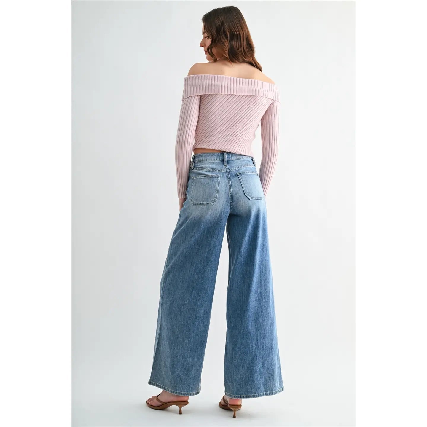MICA High Rise Wide Leg Patch Pockets Jeans | Link Blue - Juli's Wearable Art