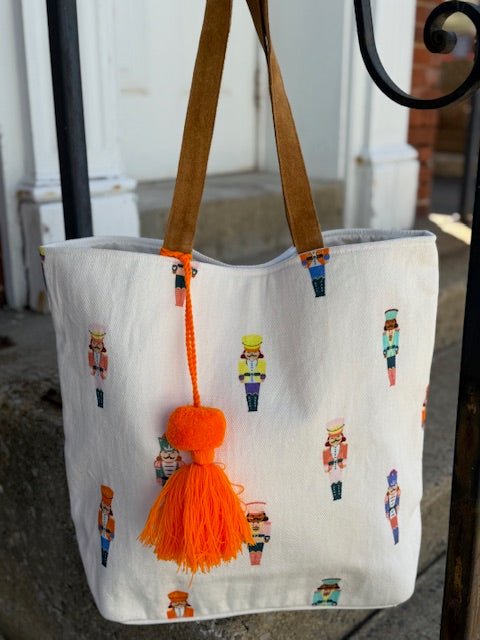 Multicolored Nutcracker Design & Pom Tassel Tote Bag - Juli's Wearable Art
