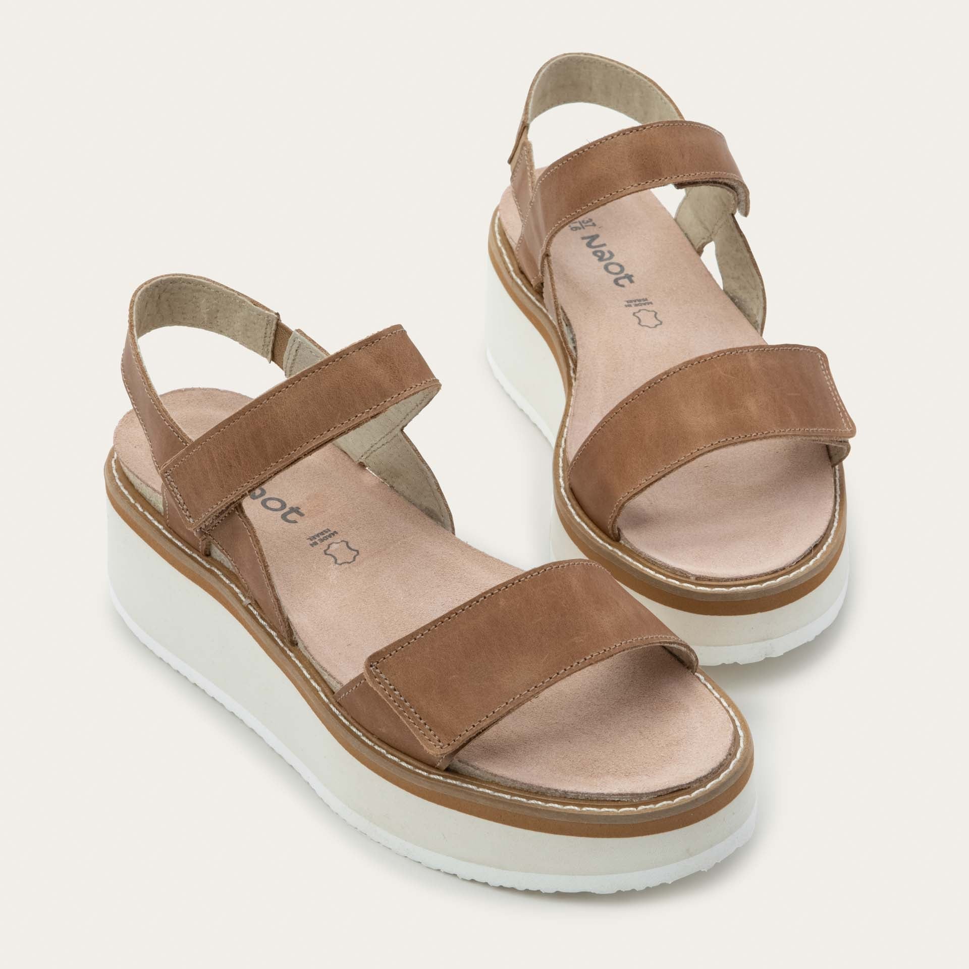 NAOT Meringue Sandal - Latte Brown Leather w/ Off White Sole - Juli's Wearable Art