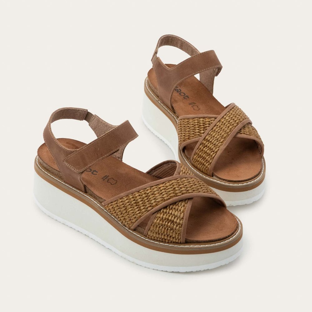 NAOT Pavlova Sandals - Latte Brown Leather / Golden Brown Raffia - Juli's Wearable Art
