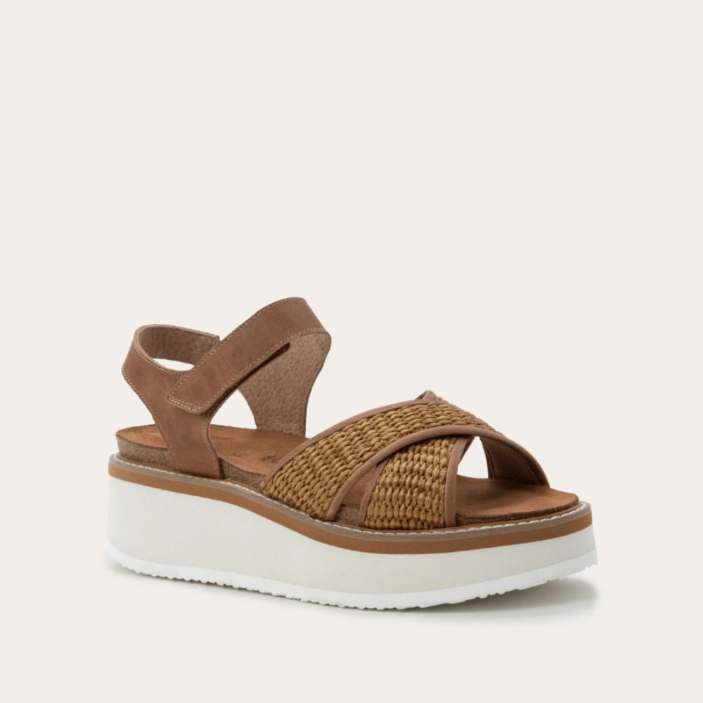 NAOT Pavlova Sandals - Latte Brown Leather / Golden Brown Raffia - Juli's Wearable Art