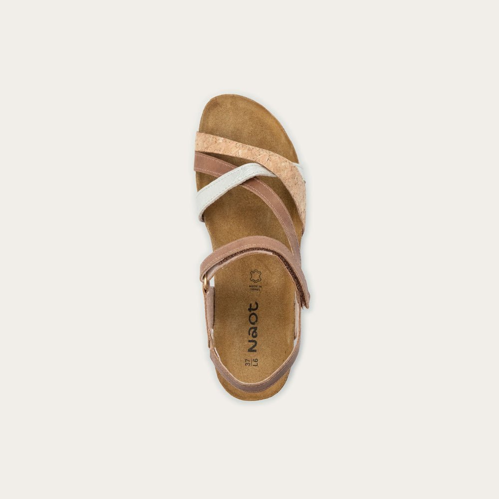 NAOT Sophia Sandal - Latte Brown Leather / Cork Leather / Radiant Gold Leather - Juli's Wearable Art