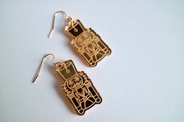 Nutcracker Gold Mirrored Acrylic Earrings - Juli's Wearable Art