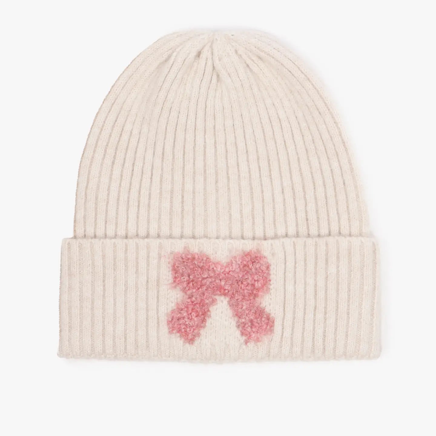 Oatmeal Knit Beanie with Chenille Bow - Juli's Wearable Art